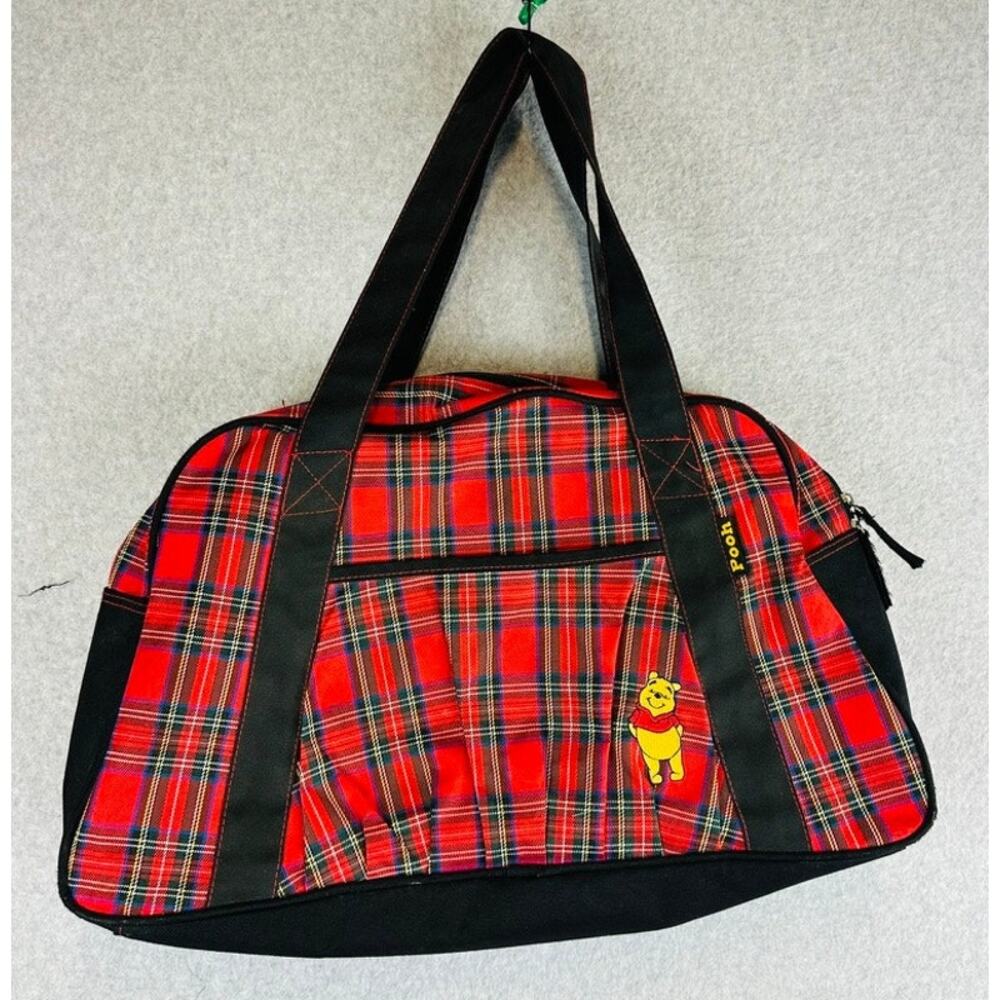 Winnie‎ The Pooh Luggage Bag Plaid Red Black Disney Travel Retro